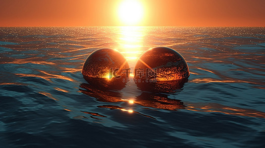 海水反射背景图片_双太阳在 3D 渲染中反射在两个行星的海洋表面上