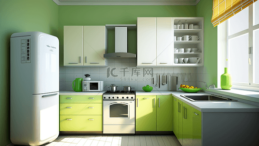 简洁食物背景图片_厨房绿色简洁厨柜