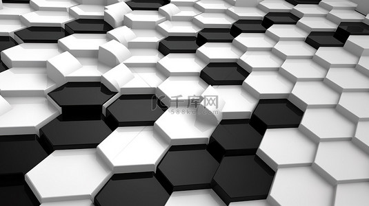 黑墙与白色六边形几何抽象背景 3D 渲染形成对比