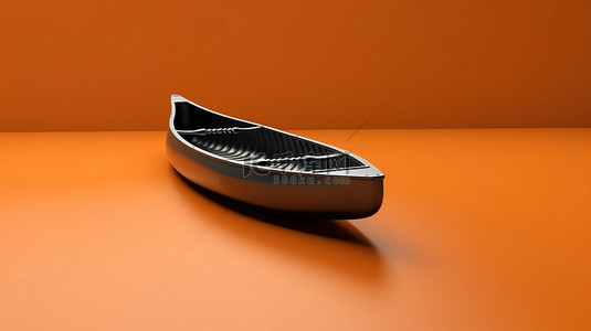 充满活力的橙色背景下单色独木舟的 3d 渲染