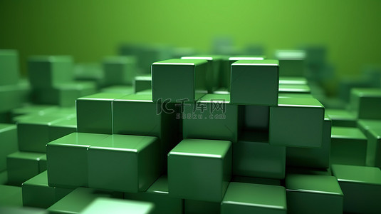 绿色背景下的 3D 几何块