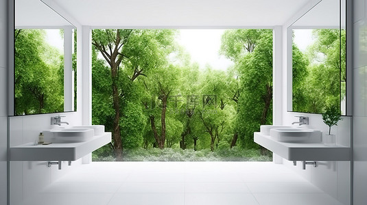 我会洗手背景图片_3D 渲染中受自然启发的白色卫生间