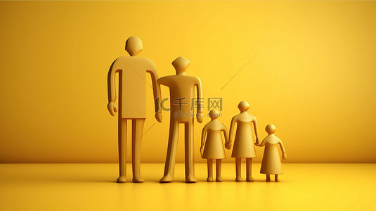 孩子的快乐背景图片_3D 插图中描绘的快乐家庭