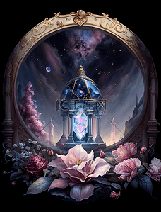 玫瑰花卉花园城堡浪漫梦幻油画装饰画背景