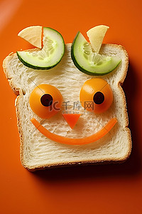 西红柿可爱背景图片_三明治，脸是橙子做的