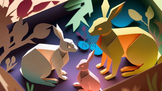 小兔子兔子背景图片_动物折纸兔子背景