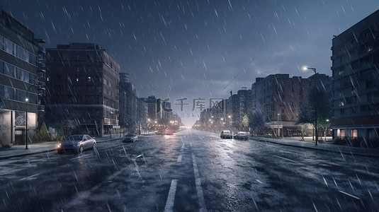 暴风雨期间混乱的城市景观 3D 插图全景