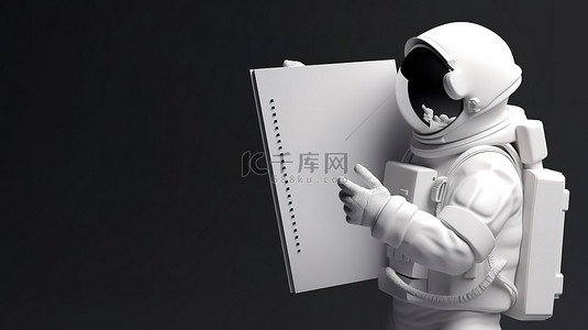 宇航员将注意力集中在 3D 渲染笔记本模型上，该模型非常适合设计和广告