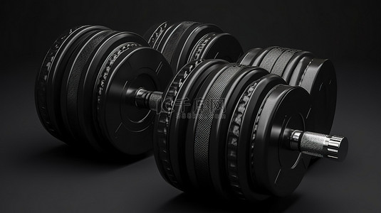 健康健身锻炼背景图片_用于健美和健身的专业黑色哑铃 3d 渲染图像