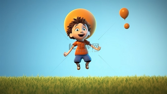 通背景背景图片_标题 1 卡通 3D 插图，一个孩子在天空中翱翔，有足够的空间