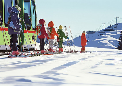 滑雪背景图片_孩子们在等公交车的技能