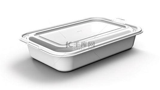白色塑料食品容器托盘包装上的空白标签非常适合个性化设计 3D 渲染