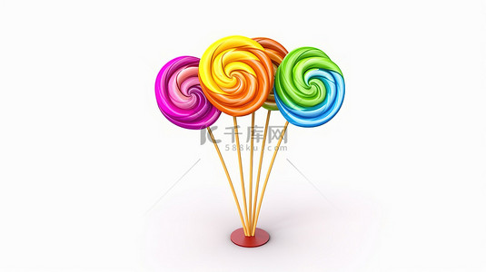 彩虹糖背景图片_白色背景上 3D 异想天开的彩虹漩涡棒棒糖