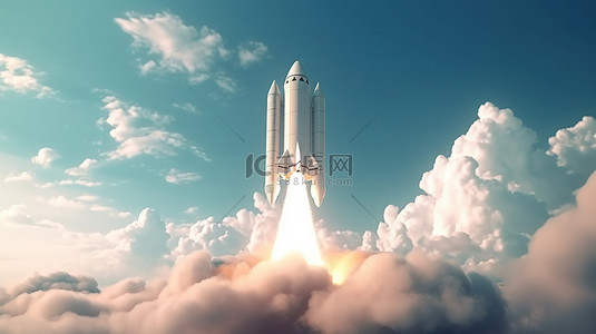 船3d模型背景图片_云覆盖的火箭或航天器的 3d 模型