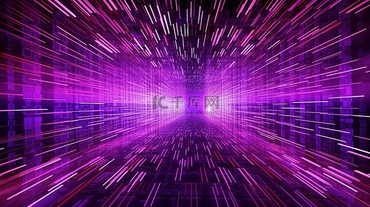 未来派紫色数字线在高速网络空间中流动大数据连接的 3D 渲染