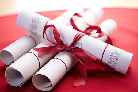 毕业卷轴背景图片_用丝带和礼品包装包裹的毕业卷轴