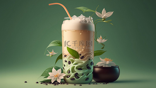 饮品水背景图片_奶茶杯子茶品绿色