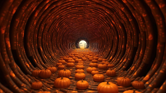 美拉德配色背景图片_万圣节南瓜隧道背景的 3d 渲染
