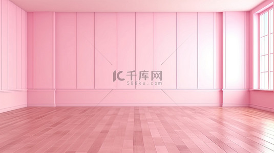 无人房间中白色木地板和粉红色墙壁的 3D 渲染