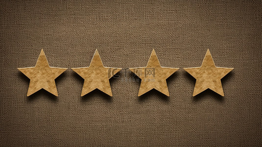 棕色纸背景上带有五星级评级标签的客户评论概念的 3d 插图
