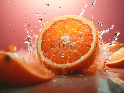 橙子切片背景图片_橙子切片新鲜水果水花摄影广告背景
