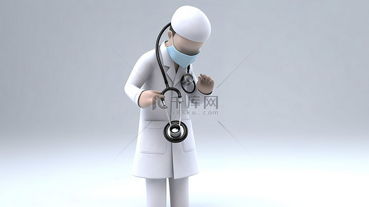 3d医疗医生背景图片_孤立的 3d 医生拿着听诊器与剪切路径