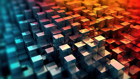 抽象矩形立方体背景的高分辨率 3D 插图