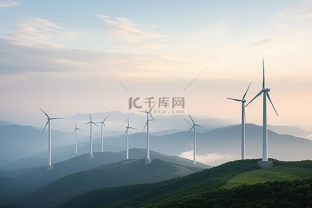 浙江特产背景图片_中国浙江一座山上的风力涡轮机