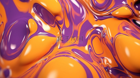 充满活力的橙色和紫色液体的令人惊叹的抽象 3D 渲染