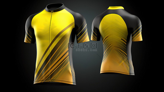 插线板背面背景图片_3d 呈现的黄色自行车运动衫的正面和背面视图