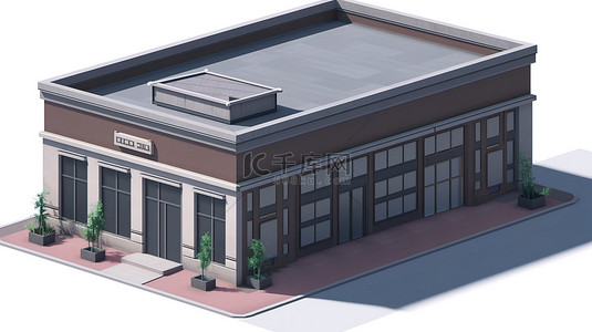 建筑商务合作背景图片_银行大楼在孤立的背景 3d 渲染与剪切路径