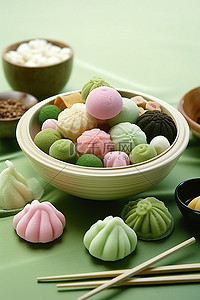 筷子传统背景图片_多种糕点和冰淇淋