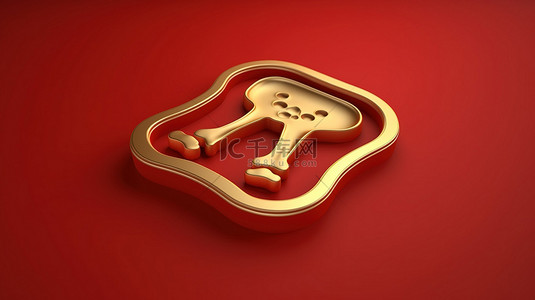 大雨图标背景图片_红色哑光金板上的金骨 3D 渲染的社交媒体图标
