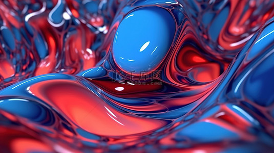 金色流光动态背景图片_催眠抽象玻璃设计中的红色和蓝色动态波