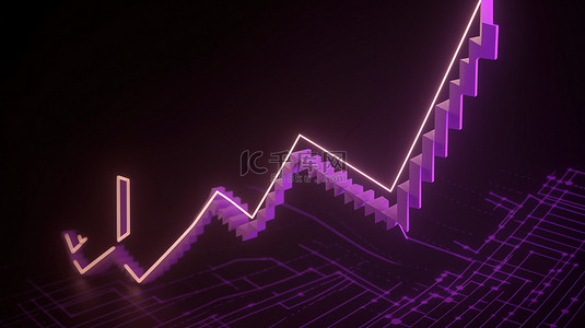趋势向上背景图片_带有 3d 渲染的俄罗斯卢布硬币和向上图形箭头的紫色背景