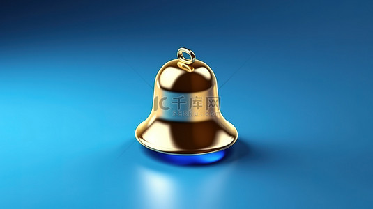 蓝色界面背景图片_3d 在手机上隔离蓝色背景上的金铃图标的渲染插图