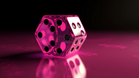 带内衬背景的 3d 粉红色骰子图标