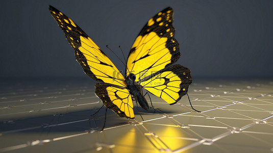 3d 渲染中的太阳能电池板纹理黄色蝴蝶