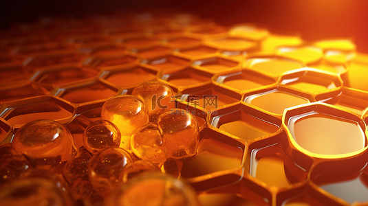 蜂窝天堂甜蜜背景的 3D 插图，带有蜂蜜马赛克和水滴