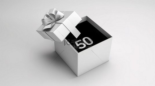 卡通风格 3d 渲染一个打开的礼品盒的插图，显示 50