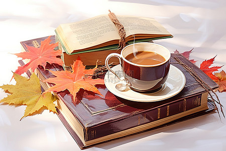 坐在咖啡馆里，拿着书和一杯咖啡的简单场景