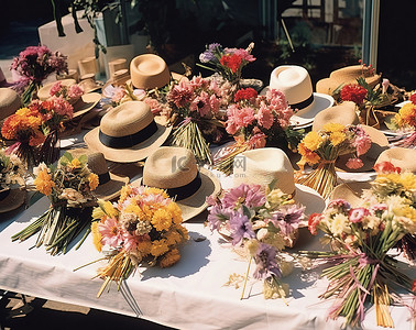 帽子桌上摆满了鲜花