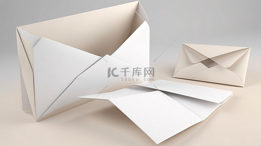 背景信纸背景图片_3d 渲染图像中打开的信封和空白卡片