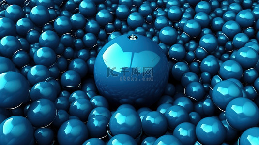 3D 渲染中蓝色圆形形状和纹理球体的集合