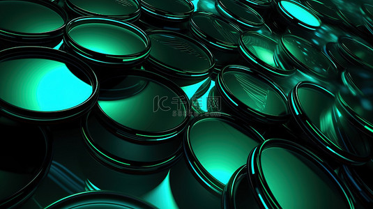 毫不费力背景图片_动态霓虹灯风格商业背景，黑色和绿色圆圈图案毫不费力地优雅和豪华 3D 插图