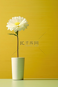 黄色小菊花背景背景图片_黄色背景木花瓶中的一朵小白花