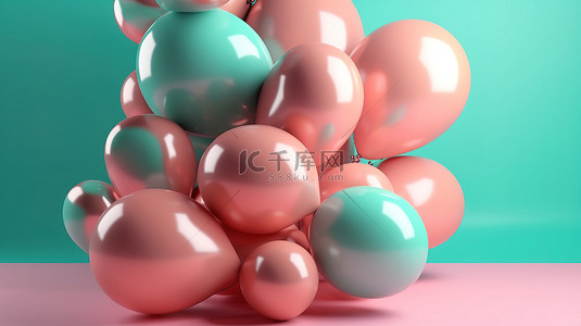 抽象的庆祝背景，配有彩色 3D 气球和复制空间，灵感来自今年的近年颜色的未来派插图
