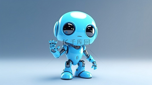 卡通人物指着可爱的 3D 渲染人工智能机器人