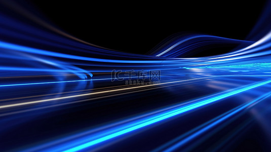 在抽象技术背景上发光的移动蓝色 LED 线的 3D 插图