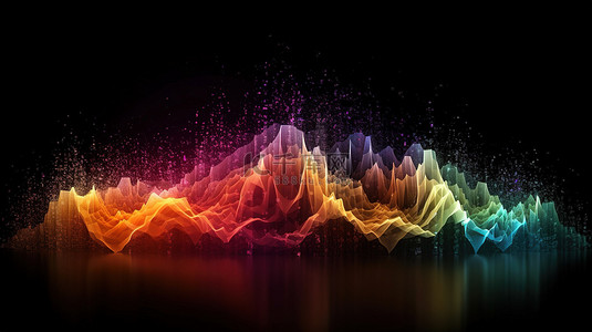 动态声波背景图片_未来声波艺术 3D 渲染抽象背景上的动态粒子